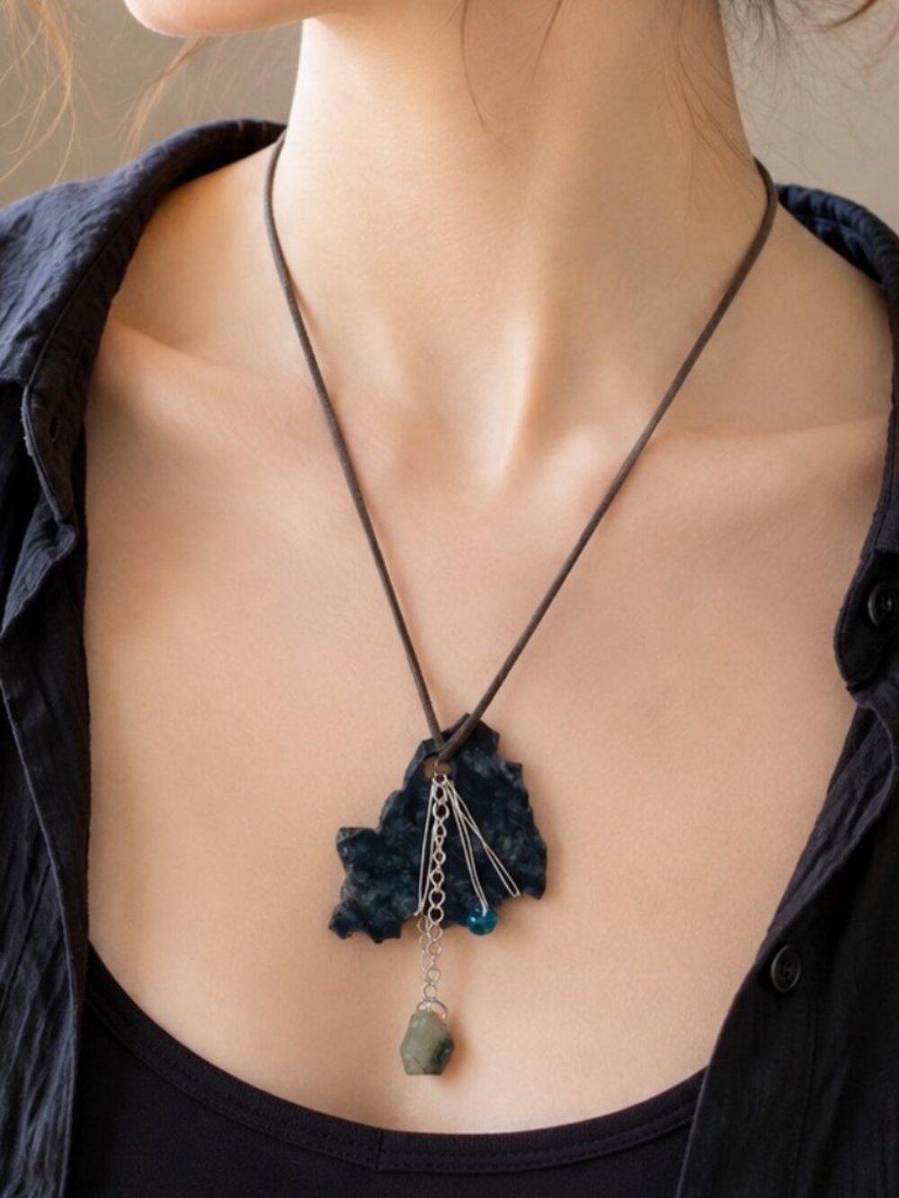 One of a Kind Gray Black Jade Necklace | Unisex Wearable Art
